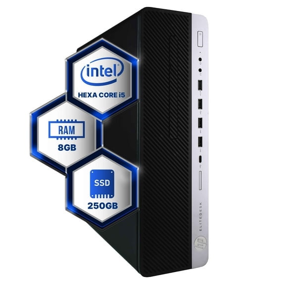 Restored HP EliteDesk 800G4 Desktop Computer Hexa Core Intel i5 (3.2GHz) 8GB DDR4 RAM 250GB SSD Solid State 5G-WiFi & Bluetooth Windows 11 Professional Home or Office PC (Refurbished)