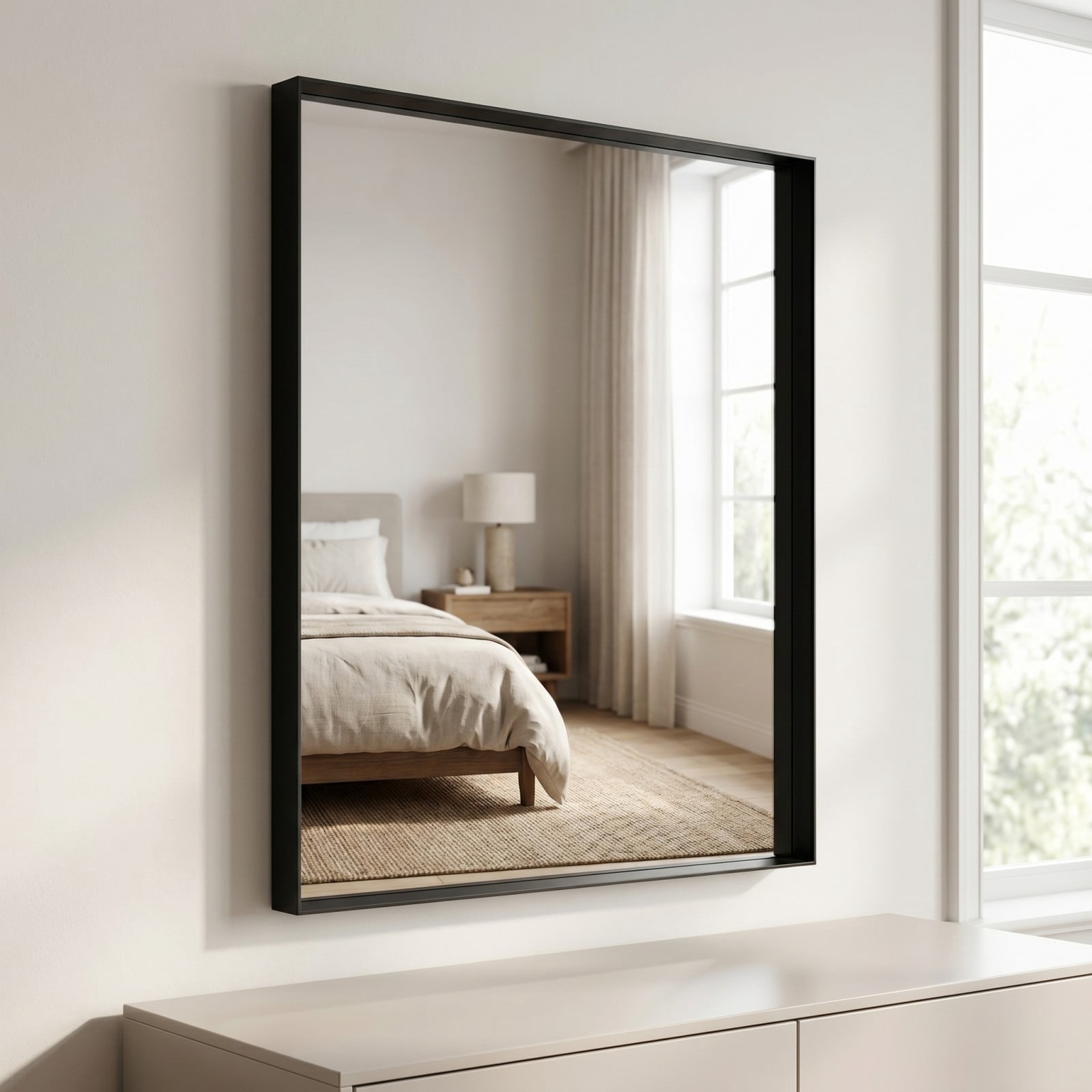 GRAHMCY 40"x40" Bathroom Wall Mounted Mirror Vanity Rectangular Mirror with Deep Frame, Black