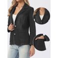 thumbnail image 2 of DARING DIVA Women's Notched Lapel Long Sleeve Button Up Denim Blazer XS Black, 2 of 6