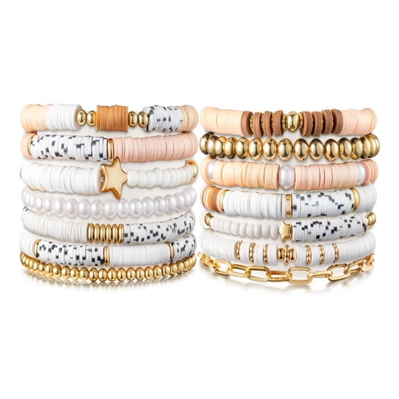 Heishi Surfer Bracelets Set For Valentine's Day Summer Beach Jewelry Friendship Bracelet,14Pcs