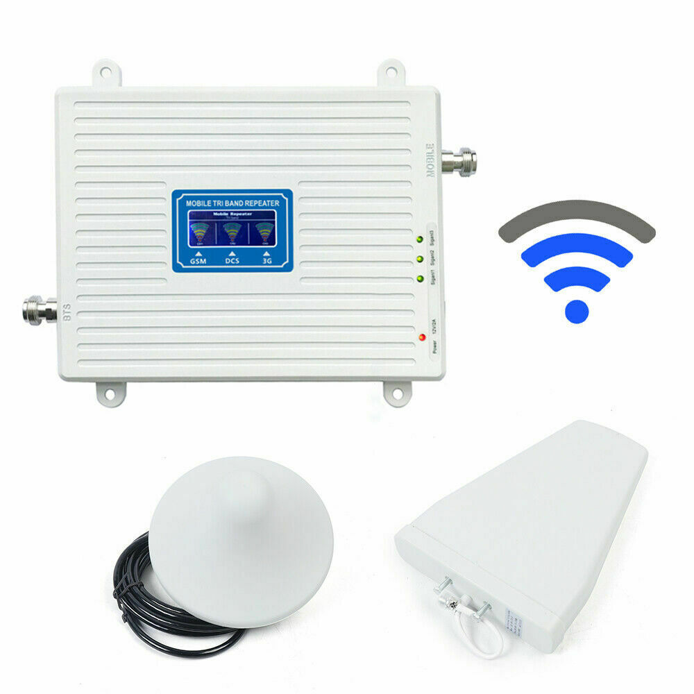 Tri- Band Amplifier 900/1800/2100 GSM DCS 2G/3G/4G LTE Signal Booster w/ antenna Cell Phone Signal Booster 900/1800/2100MHz 2G/3G/4G Tri Band Amplifier Repeater Cell Phone Signal Booster