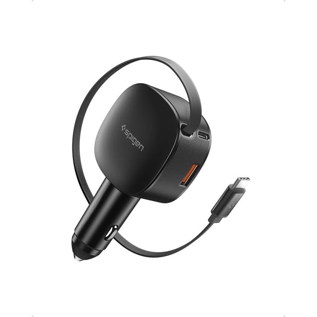 Cargador para auto Spigen 60W con cable USB-C retráctil y carga rápida