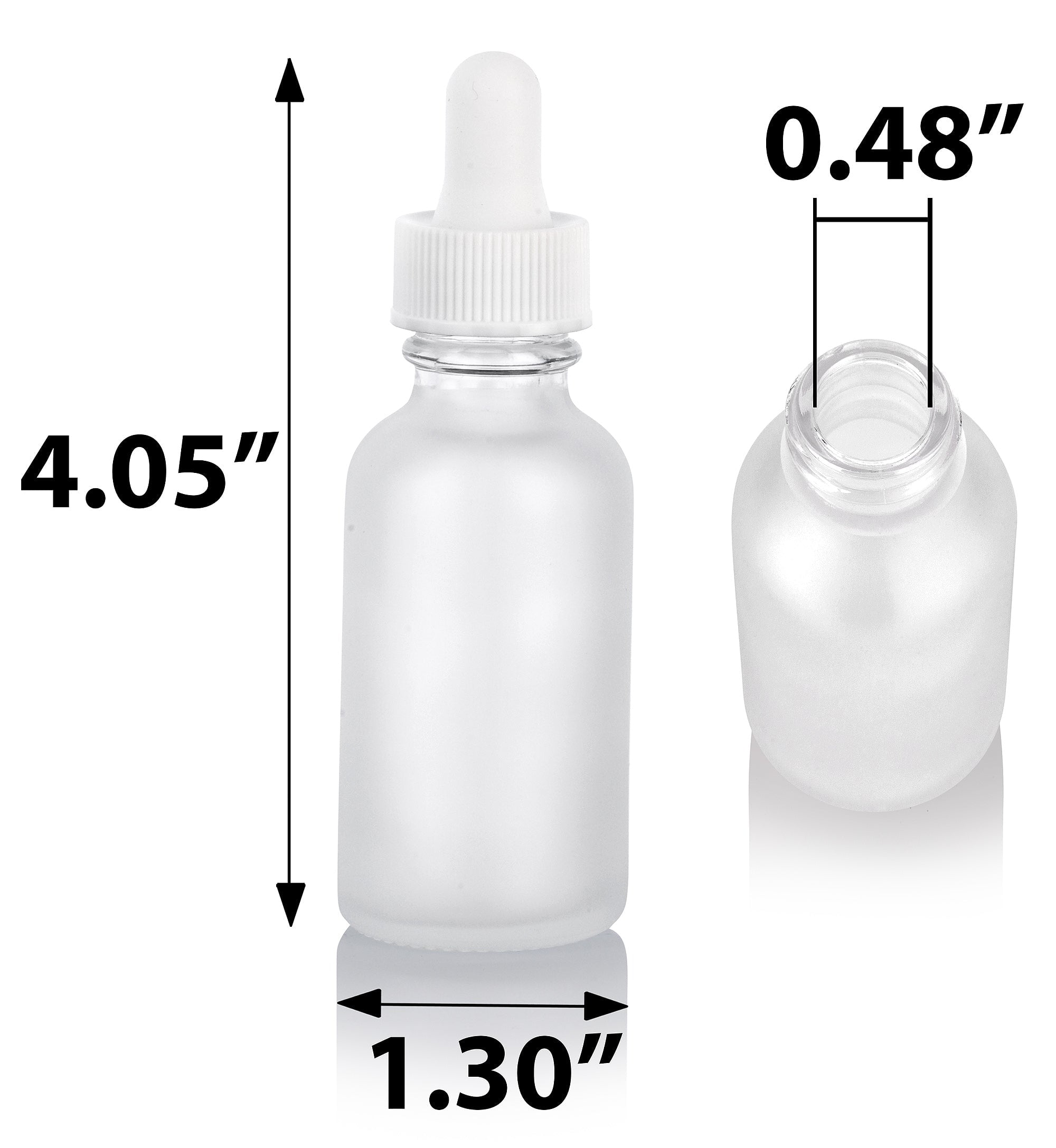 Frosted Clear Glass Boston Round Bottle White Top Graduated Measurement Dropper (12 Pack