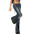 thumbnail image 2 of Okbabeha Women Denim Pants, High Waist Washed Wide Leg Jeans with Flap Pockets, 2 of 9