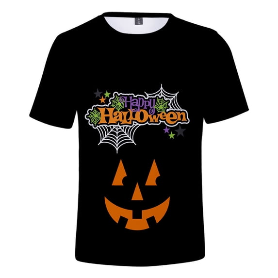 Men Women Halloween T-Shirt Novelty Trend Pumpkin Skeleton Tee Tops Funny Crew Neck Short Sleeve Pumpkin Graphic Shirts