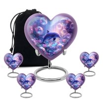 Yatskia Purple Dolphin Urn for Ashes for Women, Funeral Keepsake Urns for Human Ashes Adult Man, Large Burial Urns for Adult Ash, (Heart 8 Inch and 3 Inch)