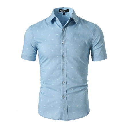 Palms Button - Unique Bargains Men's Coconut Palm Summer Cotton Button Down Short Sleeve Shirt