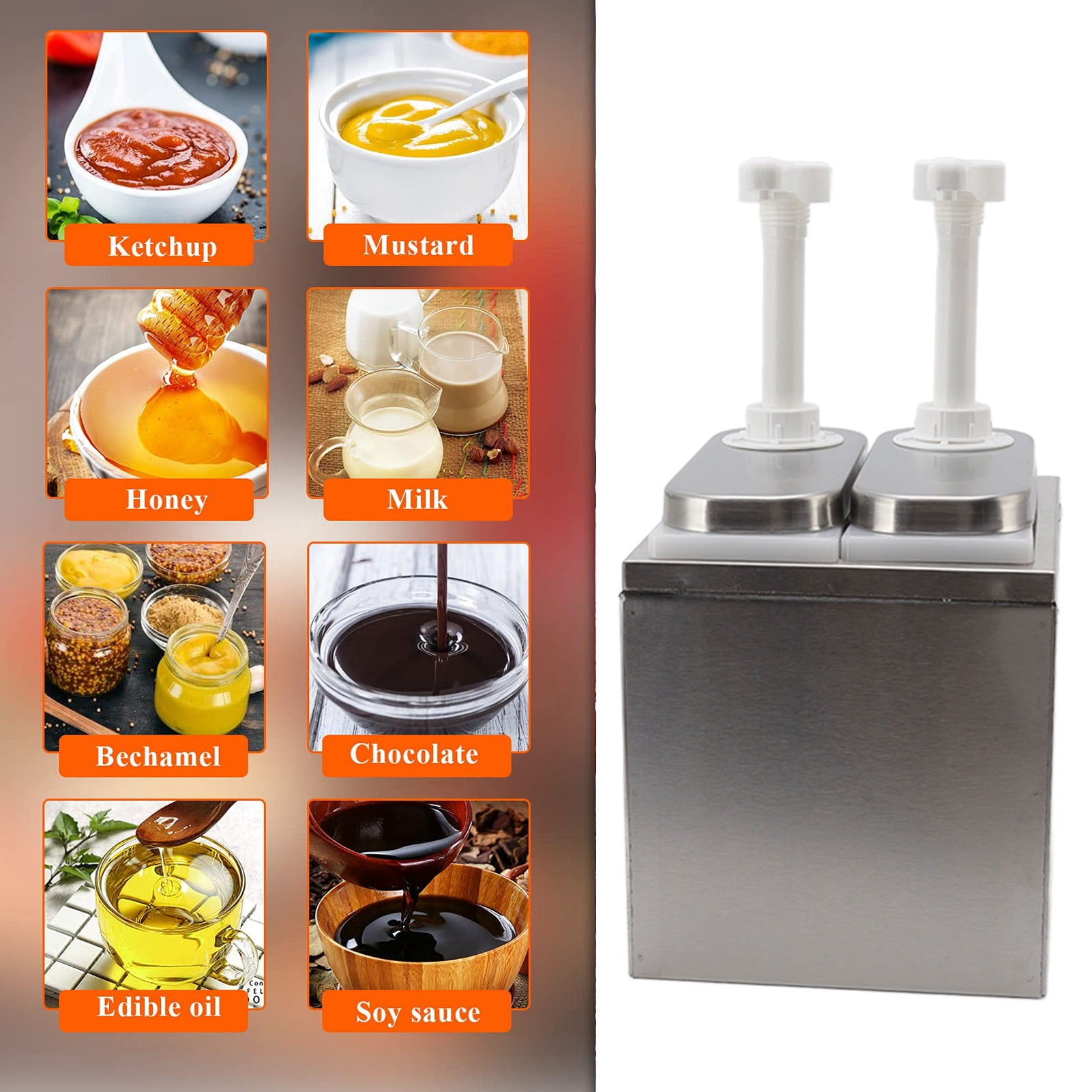 NFTIGB Sauce Dispenser Plastic and Stainless Steel Condiment Pump Station Double Pump 1L (33.8 oz) For Kitchen Home Restaurant Heavy Duty Rust-proof Syrup Ketchup Mayo Mustard Dispensing Tool