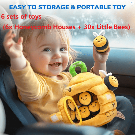 ZHANQUNE Baby Beehive Plush Toy with 5 Sensory Rattle Crinkle & Squeaker, Soft Stuffed Animal for Infants 6-12 Months, Educational Busy Toy for Toddler 0-3 Years Old Boy Girl Developmental Play,6pcs