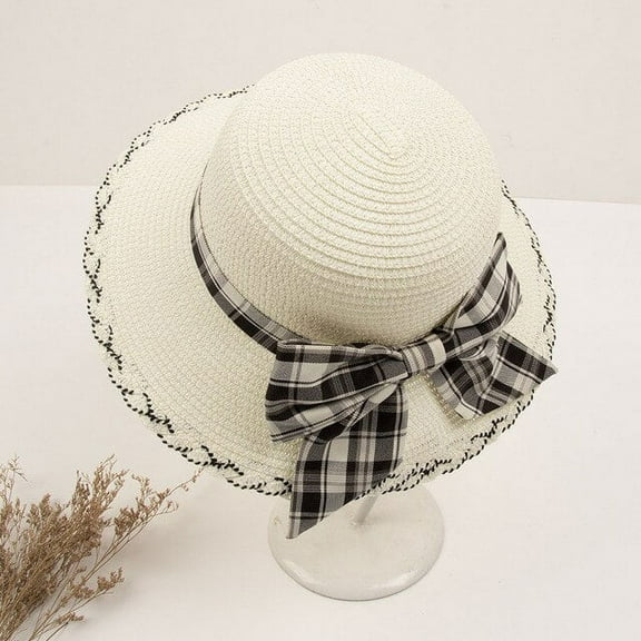 CoCopeanut 2022 New Summer Sun Hats Women Fashion Girl Straw Hat Ribbon Bow Beach Hat Casual Straw Flat Top Panama Hat Bone Feminino