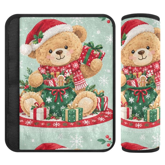 Seat Belt Cover 2 Pack Soft Xmas Teddy Printed Seatbelt Cover Car Seat Strap Shoulder for All Cars