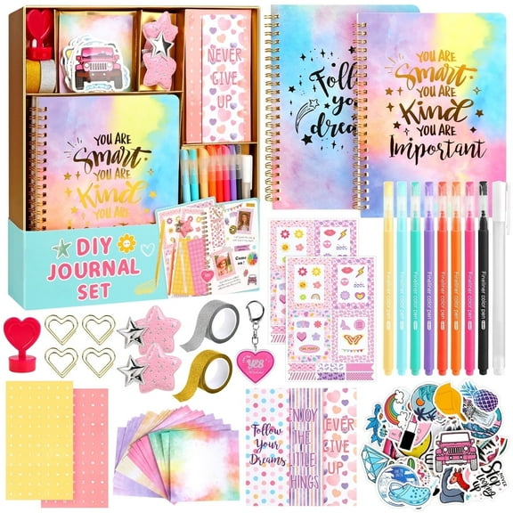 UUSUOO DIY Journal Kit for Girls 8-14,DIY Journal Set for Girls,100Pcs Stationery Set with Stickers,Scrapbook & Diary Supplies Set,Journaling Art Crafts Kit, Ideal Gifts for Girls Age 8 9 10 