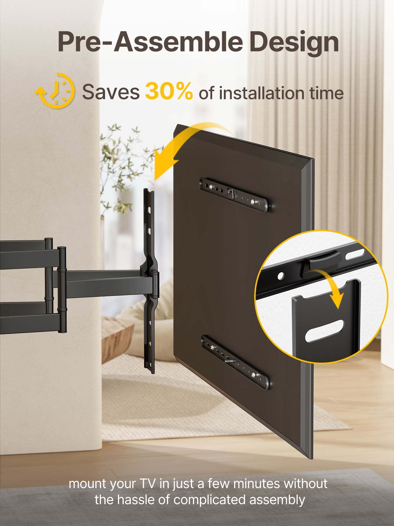 monTEK Ultra Slim TV Wall Mount for 43 –90" TVs, Articulating Swivel Bracket with Cable Management, VESA up to 600x400mm, 132lbs Capacity