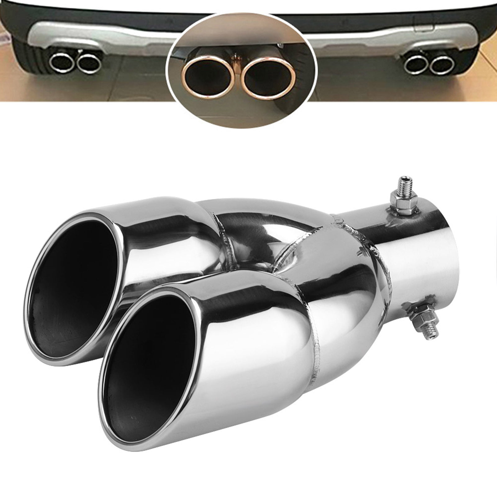 Rockyin Car Dual Exhaust Tail Pipes Stainless Steel Muffler Tips 63-76-220 