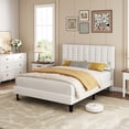 thumbnail image 1 of Velvet Upholstered Bed Frame with Adjustable Tufted Headboard, Platform Design, No Box Spring Required, Easy to Assemble, 1 of 8