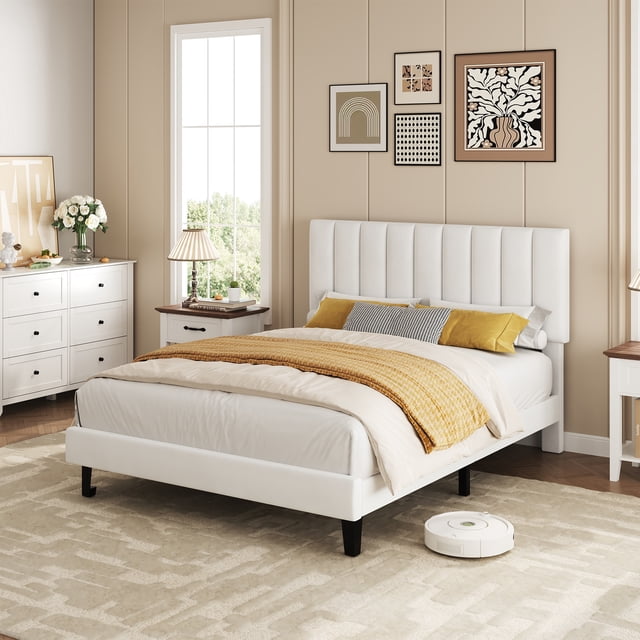 Velvet Upholstered Bed Frame with Adjustable Tufted Headboard, Platform Design, No Box Spring Required, Easy to Assemble