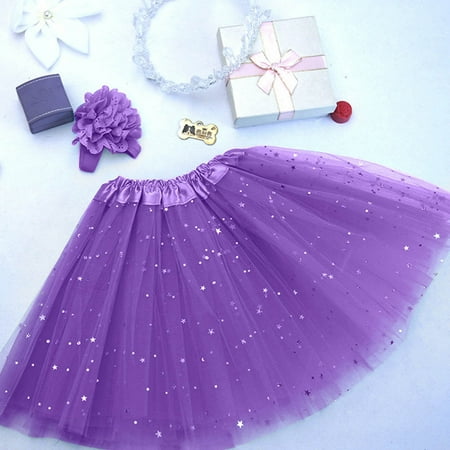 

AURIGATE Toddler Baby Girl Skirt Toddler Girls Cute Party Dance Solid Color Net Yarn Sequins Stars Tulle Hairband Skirt