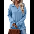 thumbnail image 3 of Sudadera con Cuello en V y Larga para Mujer, Estilo Informal, Holgado, de Punto, Estilo Túnica, para Otoño Azul L, 3 of 10