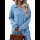 thumbnail image 3 of Sudadera con Cuello en V y Larga para Mujer, Estilo Informal, Holgado, de Punto, Estilo Túnica, para Otoño Azul L, 3 of 10