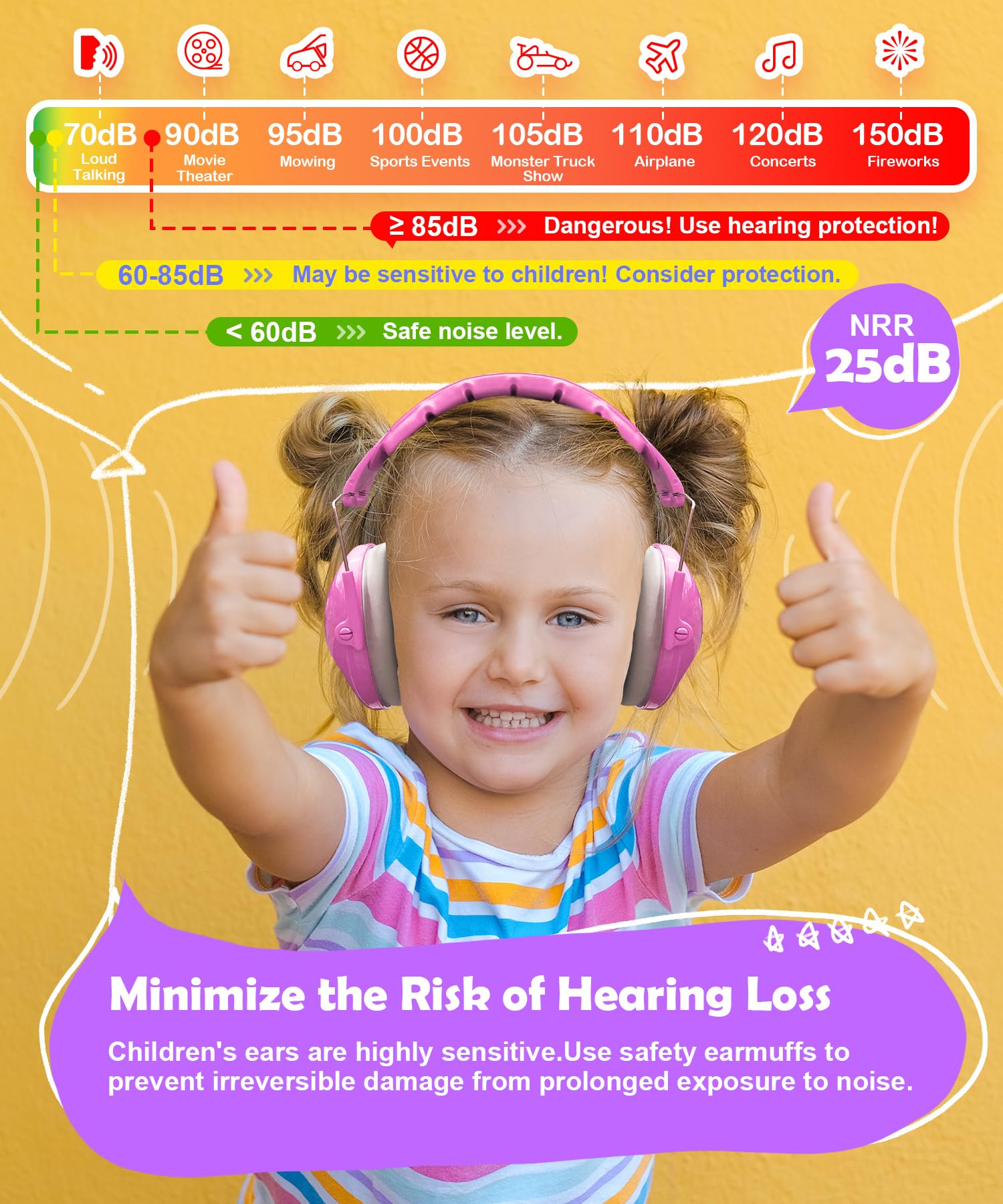 PROHEAR 032 Kids Noise Cancelling Headphones, Princess Pink photo 5