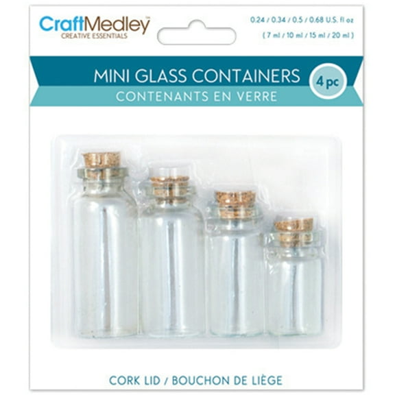 Mini Glass Containers with Cork Lid, 4pk
