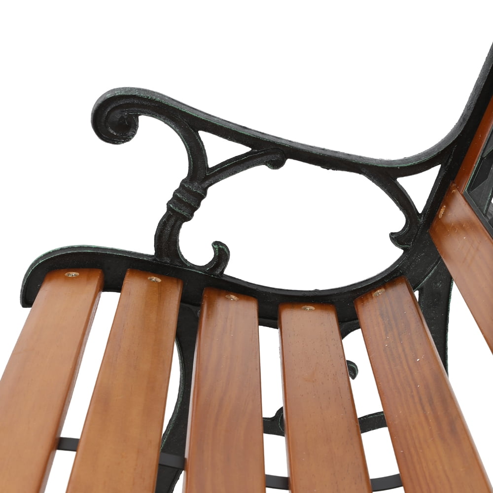 49" Garden Bench, Outdoor Patio Park Chair, Hardwood Slats Cast Iron Frame Seat,B