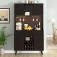 thumbnail image 1 of 72.2" High Bar Cabinet With Electrical Outlet And LED Light, Wine Bottle Storage With Nine-Grid Wine Rack,Multi-Functional Home Sideboard For Dining Room And Hallway,Walnut, 1 of 21