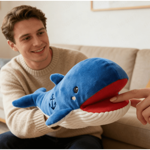 Plush Whale Hand Puppet – Soft Stuffed Animal Toy with Movable Mouth – Creative Role Play Storytelling Plushie