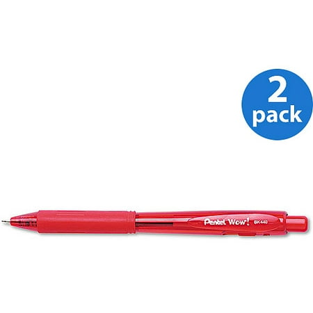 - (2 Pack) Pentel WOW! Retractable Ballpoint Pen, 1mm, Red Barrel/Ink, Dozen