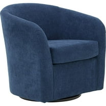 Fox Hill Trading Traditional Fabric Curved Arm Swivel Tub Chair in Navy Blue