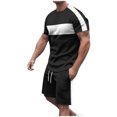 thumbnail image 3 of cllios Mens 2 Piece Sweat Suits Big and Tall Color Block Workout Sets Casual Round Neck Short Sleeve Shirts and Shorts Sports Outfits for Men, 3 of 8