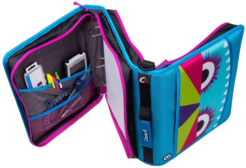 Case-it The Z Shape Zipper Binder - Two Binders in One - Double Sided 1.5 Inch D-Ring - Multiple Pockets - 500 Page Capacity - Comes with Shoulder Strap, Monster Design Z-176-ME