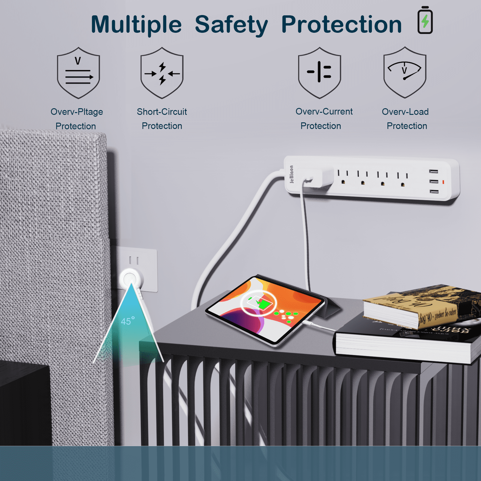 Surge Protector Power Strip with 5 AC Outlets 3 USB Ports 3.3 ft Extension Cords ETL Listed, White
