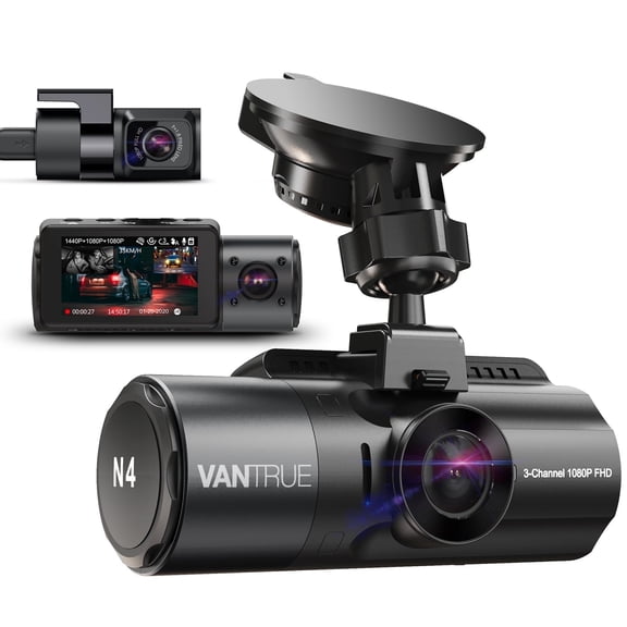 Vantrue N4 3 Channel 4K Dash Cam, 4K 1080P Front and Rear, 1440P 1440P Front and Inside, 1440P 1440P 1080P Three Way Triple Car Camera, IR Night Vision, 24 Hours Parking Mode, Support 512GB Max