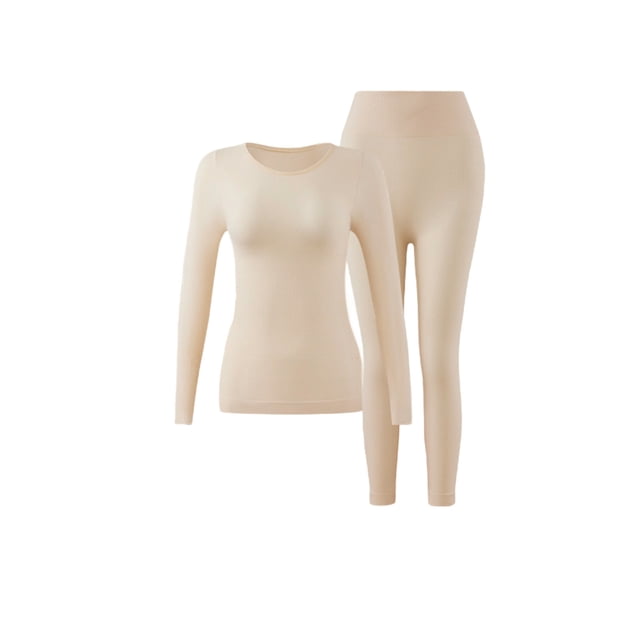 RXMEKW Moisturizing Seamless Thermal Underwear Set for Women Base Layer Polyester Solid Color