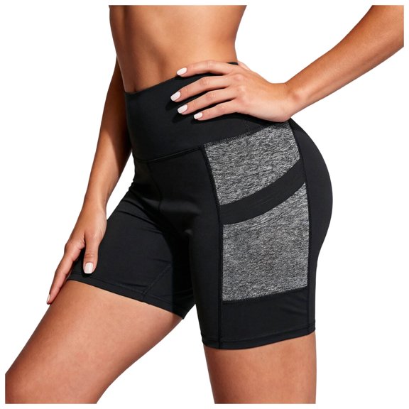 felwors Women's High Waist Biker Shorts with Side Pockets 4-Way Stretch for Yoga Running Gym Black for Size XXL