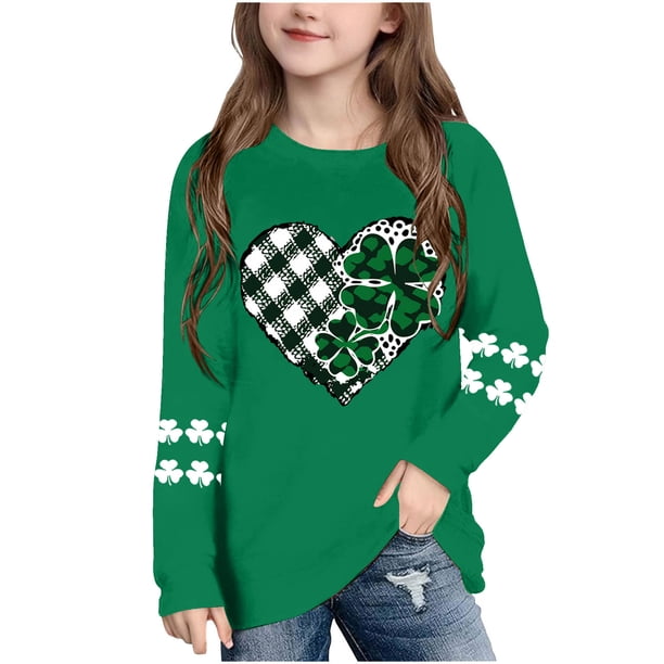 Blusas y camisas de manga larga con cuello redondo, moda del Día de San Patricio, blusa informal con estampado bonito de manga larga para niños y niñas.