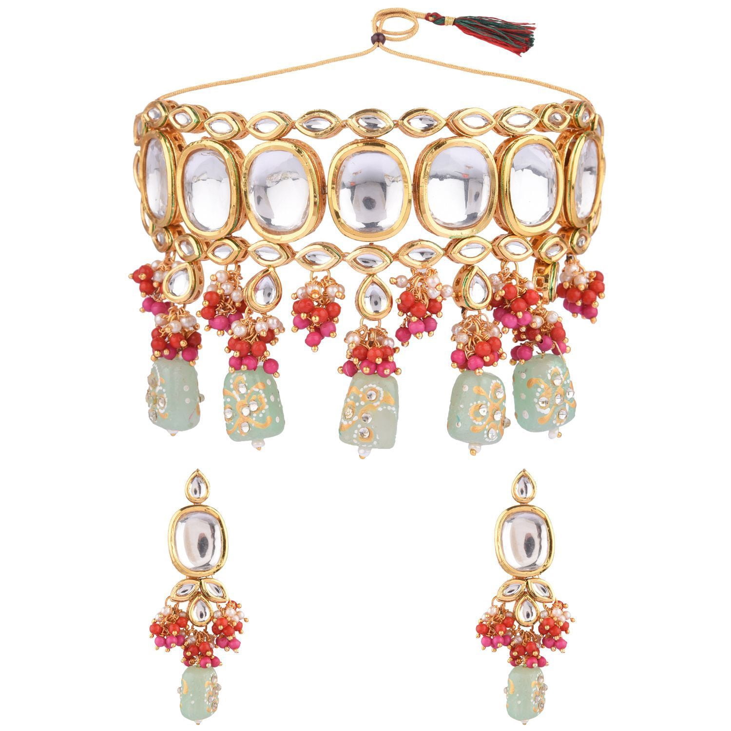 Efulgenz Indian Bridal Jewelry Set - Kundan Choker, Chandbali Earrings & Maang Tikka For Weddings