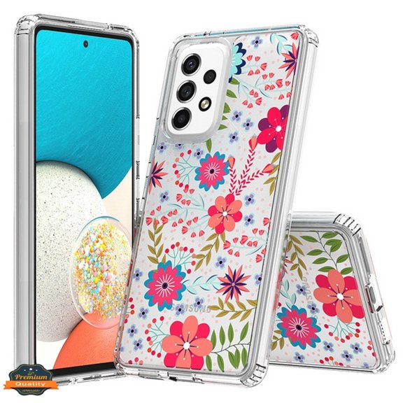 Xpression Phone Case For Samsung Galaxy S25 EDGE Floral Pattern Hybrid Transparent TPU Silicone, Shock Absorption Bumper, Hard Back Slim Cover, Red Blooms Blossom