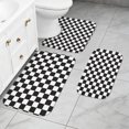 thumbnail image 2 of Black and White Checkered Pattern Bathroom Rug Set 3 Piece,Non-Slip Bath Mat Set with U-Shaped Contour and Runner Soft Absorbent Washable, 2 of 5