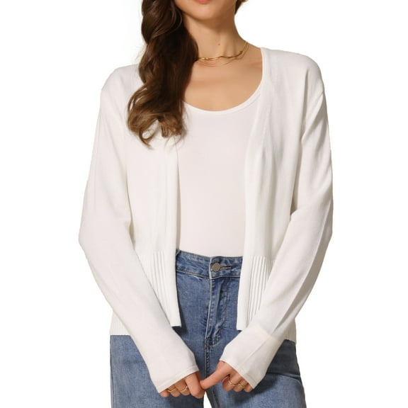 DARING DIVA Women's Open Front Long Sleeve Knit Cropped Cardigan XS White