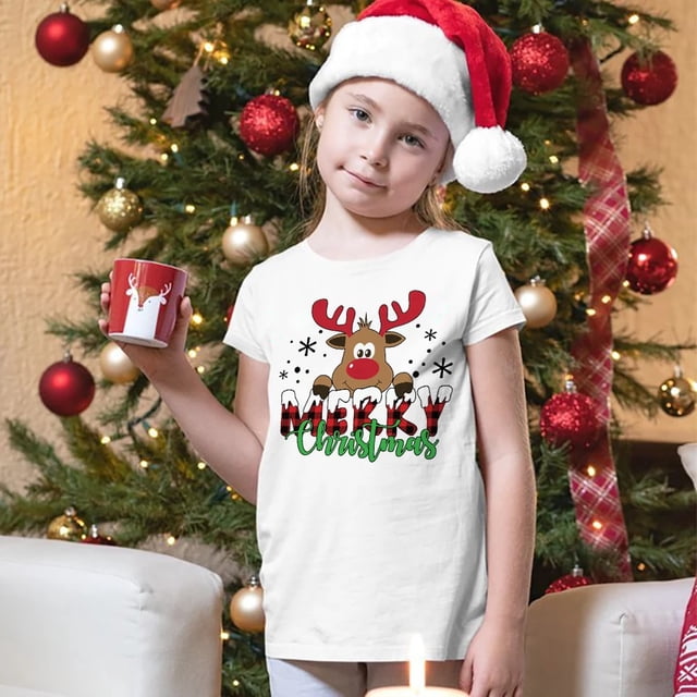 Camiseta con estampado de ciervos de Feliz Navidad, camiseta navideña para niños, ropa para niños, tops, atuendo de fiesta para niños y niñas, regalos navideños para niños