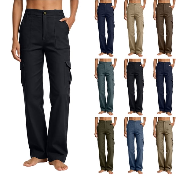 Zpzdpjkx Straight Leg Cargo Pants for Women Multi Pocket Outdoor Workwear Trousers Loose Casual Streetwear Hiking Long Pants