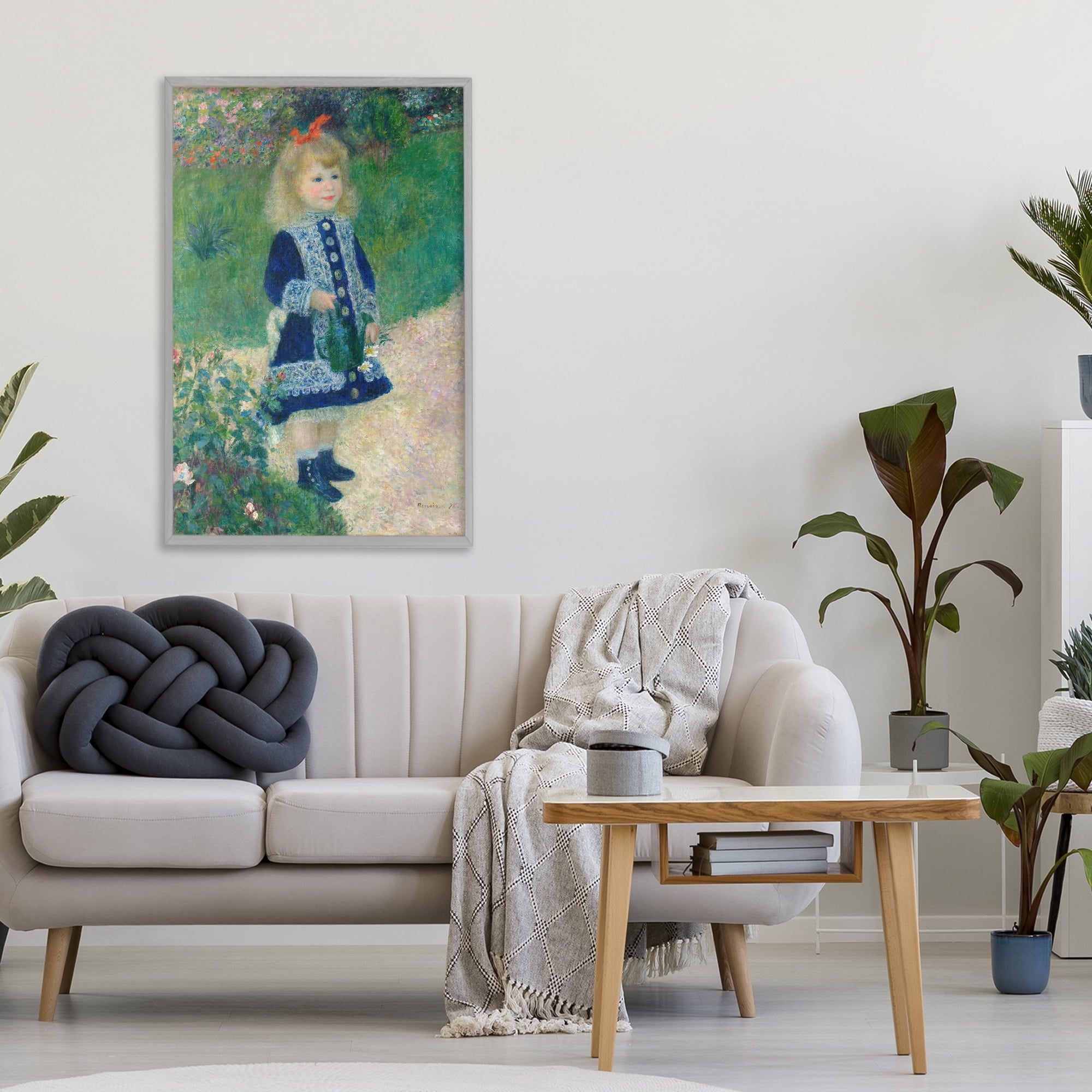 Stupell Industries Girl With Watering Can Gray Framed Giclee Art, design by Tina LeCour