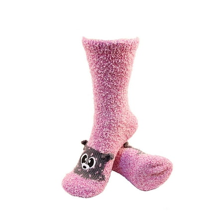 

Super Soft Warm Cute Animal Non-Slip Fuzzy Fluffy Crew Winter Home Socks Cream Cow Extra Large - 3 Pairs