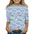 thumbnail image 3 of PWPSG Kids Easter Shirts 2026 Cute Rabbit Bunny Print Pullovers 3/4 Sleeve Crewneck Blouses Lightweight Summer Casual Shirts Funny Egg Graphic Tees for Girl Multicolor 3-4 Years, 3 of 6