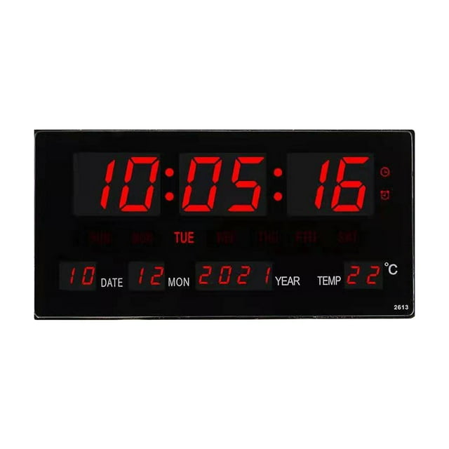 Cateissary Large Screen Digital Wall Clock LED Home W/ Clocks Temperature Display Alarm Decoración del hogar