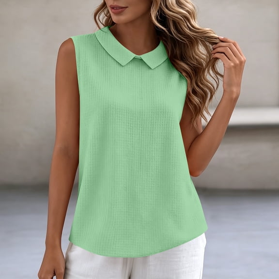 Womens Tank Tops Waffleknit Collared Sleeveless Camisole Top for Women Hollow Out Back Dressy Casual Tanks