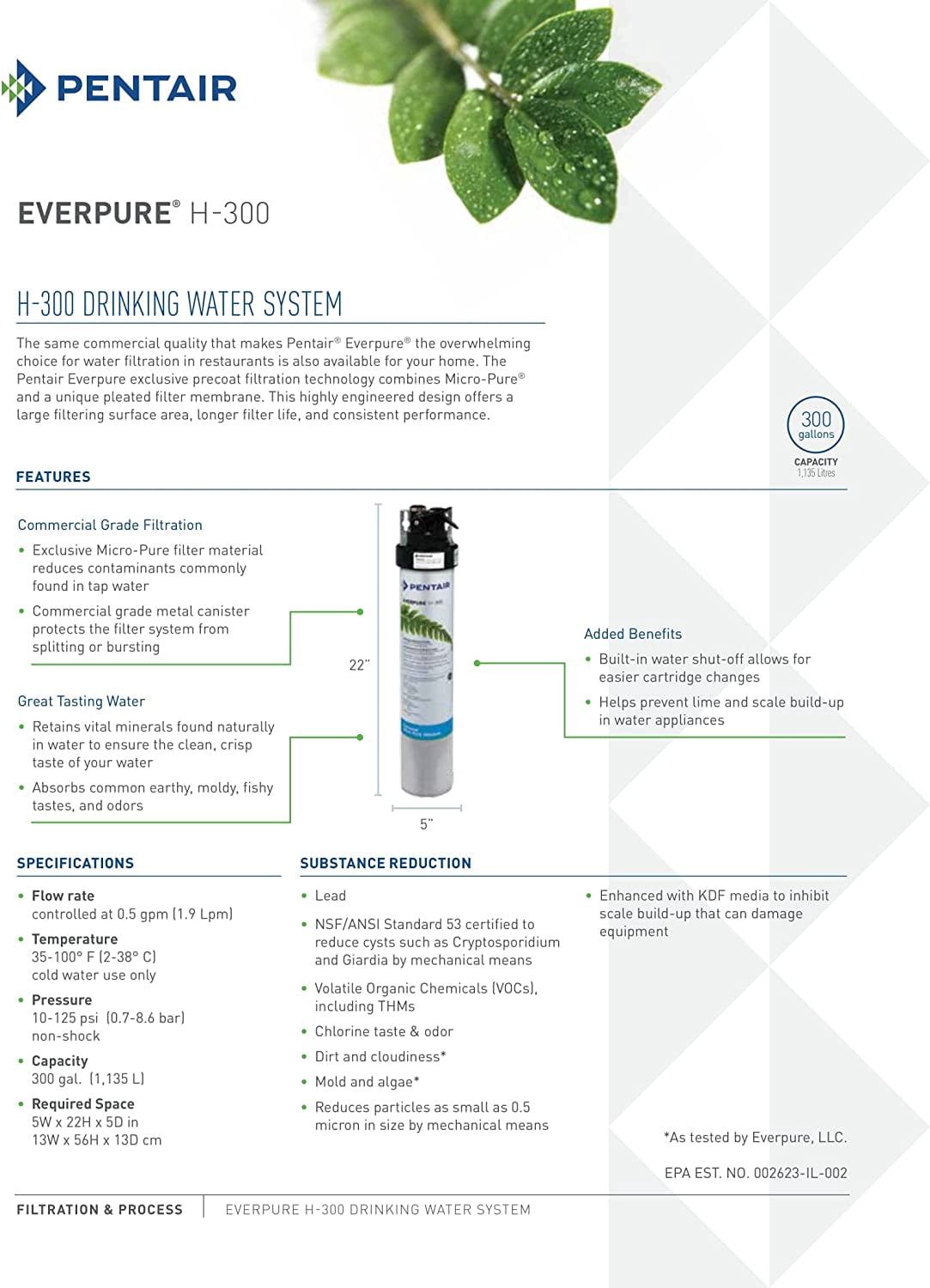 Everpure H-300 Water Filter Replacement Cartridge (EV9270-72 or EV9270-71)