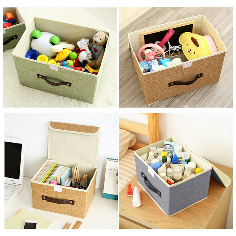 Small Storage Boxes with Lids 4 Pack Linen Collapsible Cube Storage Basket  with Handle, Jane's Home Foldable Fabric Storage Box with lids Organizer